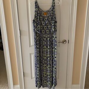 Ruby Rd. Blue and Yellow Geometric Maxi Dress